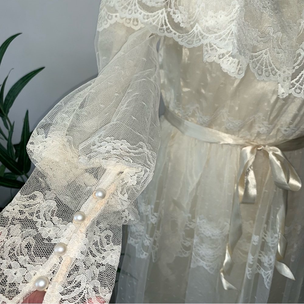v i n t a g e :: Romantic Cottagecore Floral Lace Maxi Dress Bishop Sleeves - Picture 15 of 16
